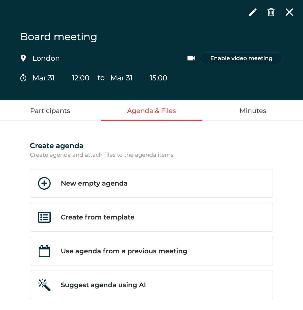 Create board meeting agenda with AI