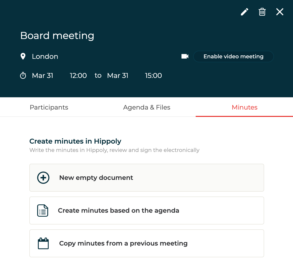 Create board meeting minutes from template