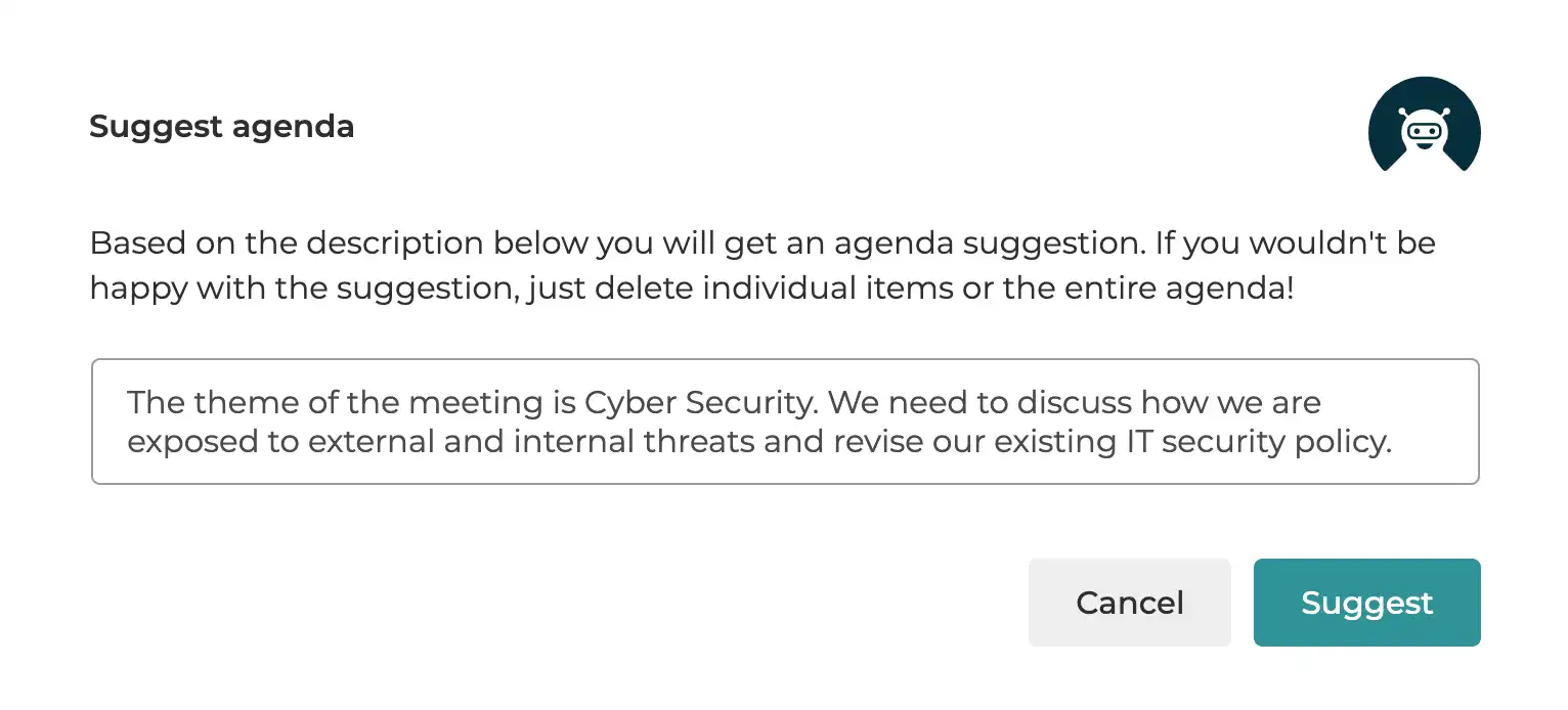 AI suggested board meeting agenda