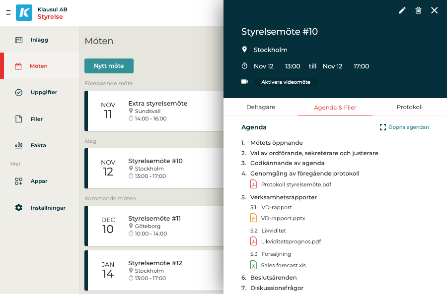 Styrelse möteshantering